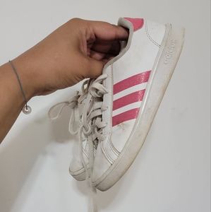 GIRLS WHITE PINK SPARKLE GRAND COURT ADIDAS 12